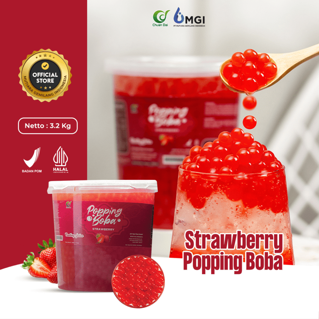 Topping Minuman Chuan Dai Popping Boba Strawberry 3.2 Kg