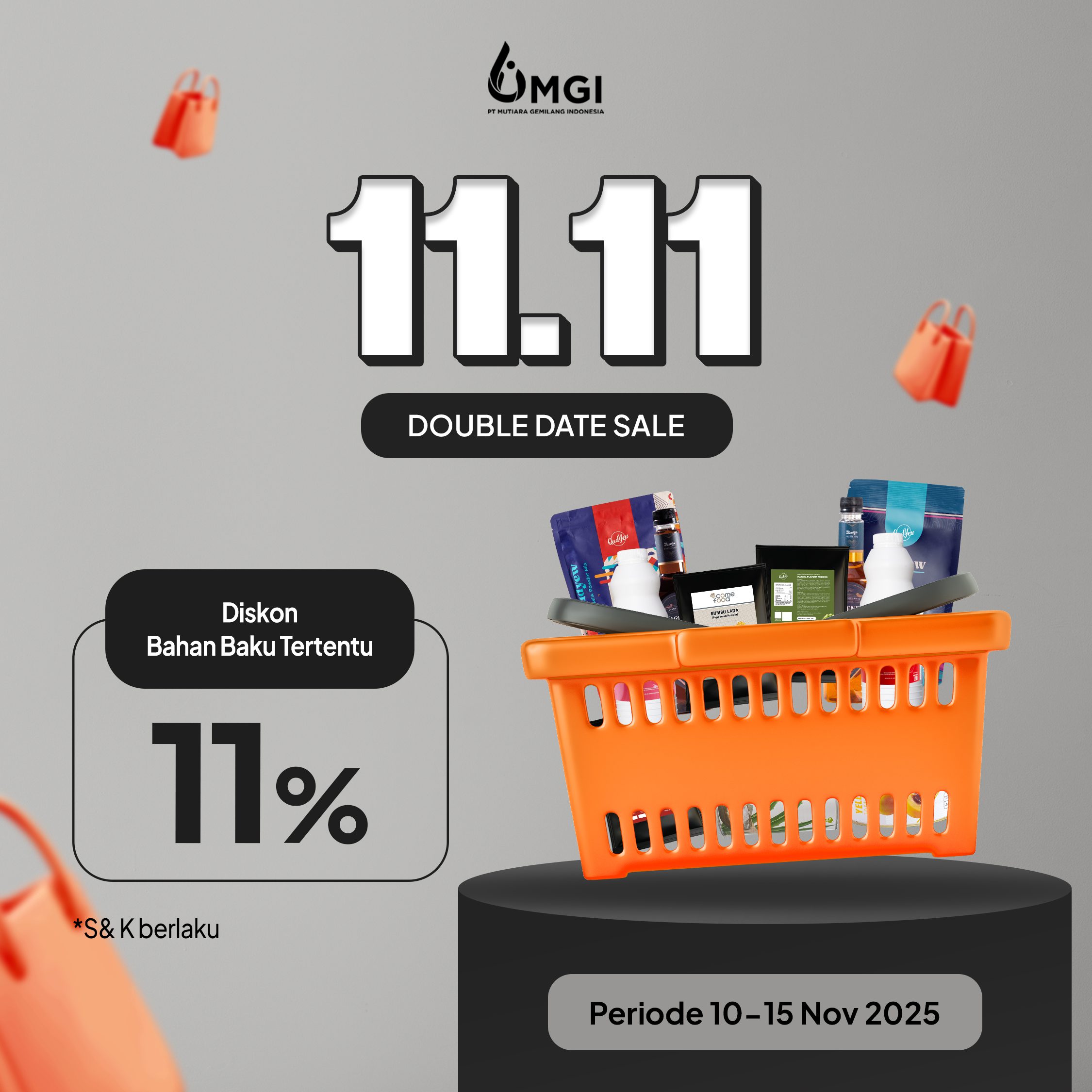Read more about the article Promo 11.11 PT MGI | Bahan Baku Minuman, Snack & Topping Minuman Diskon 11% !