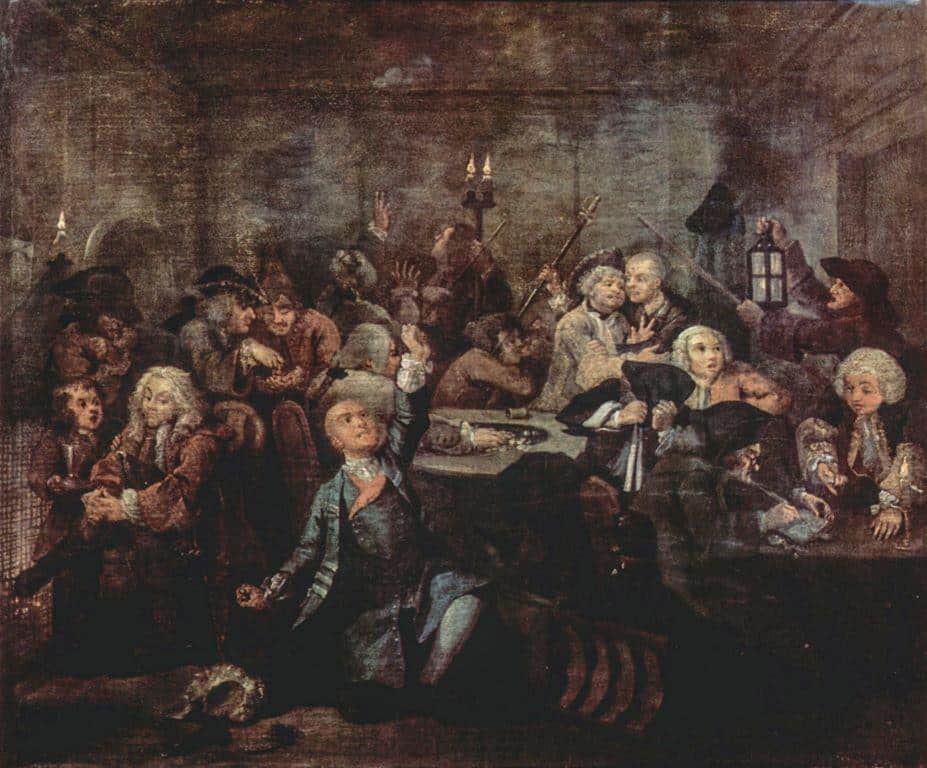 A Rake’s Progress, The Gaming House depicts an infamous chocolate house. William Hogarth Sir John Soane’s Museum -Wikimedia