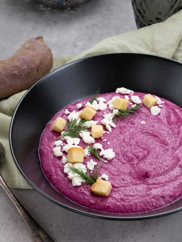 Ubi Ungu - Purple Sweet Potato Soup with Cream Cheese - LittleNoMadsrecipes.com