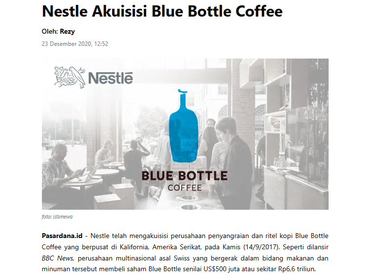 Nestle Akuisisi Blue Bottle Coffee - pasardana.id